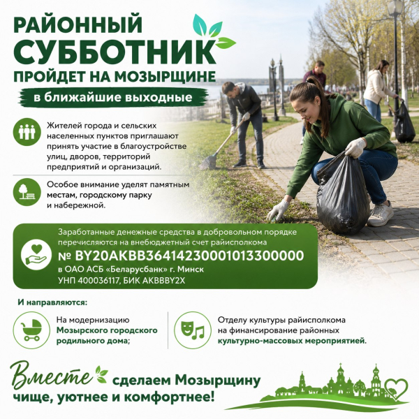 Районный субботник будет организован на Мозырщине 8 августа